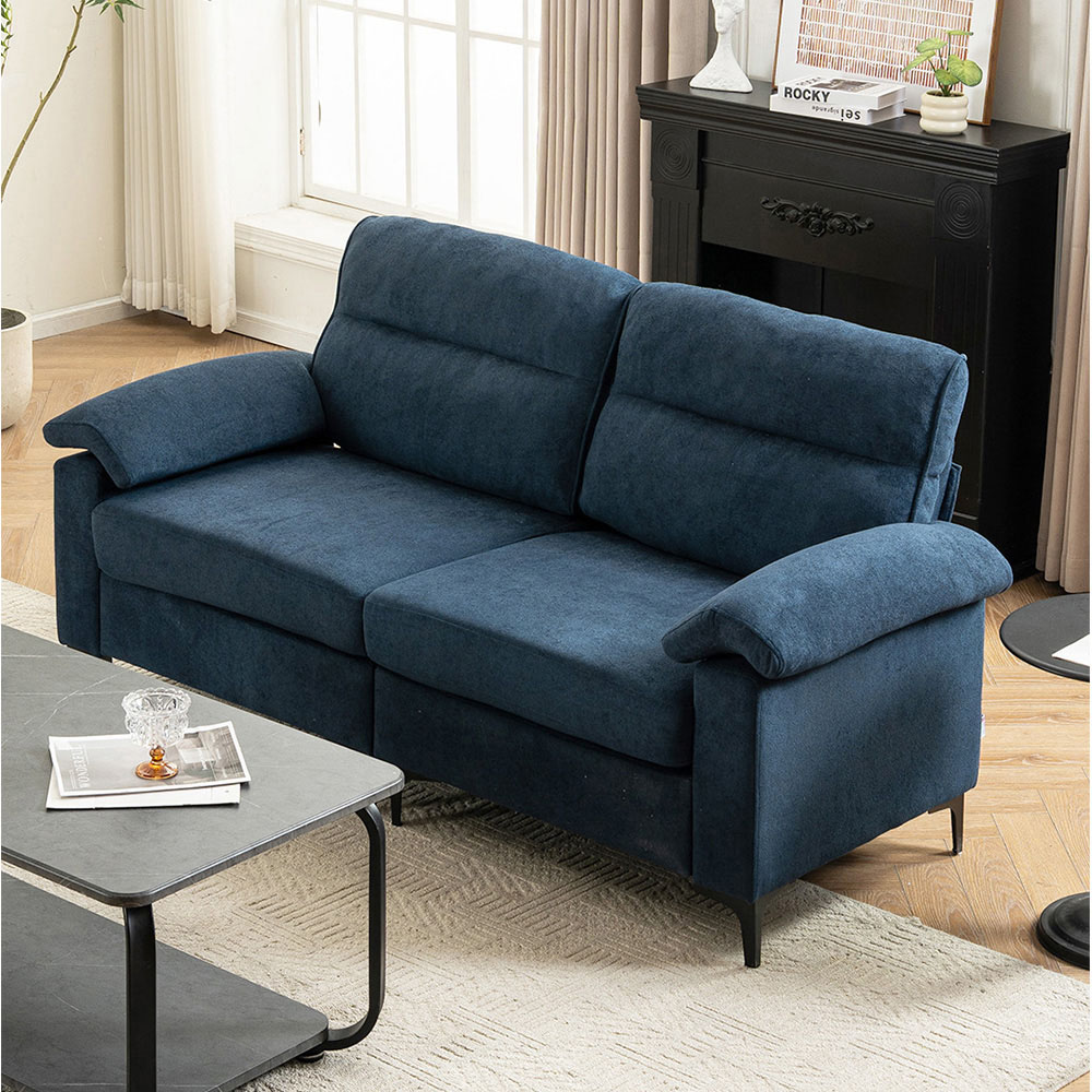 Living and Home 2 Seater Blue Chenille Sofa Image 8