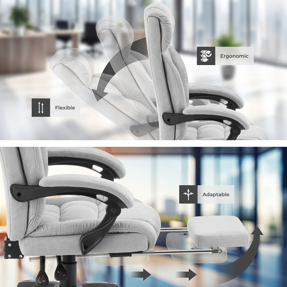 tectake Gillian Grey Office Chair with Folding Footrest Image 8