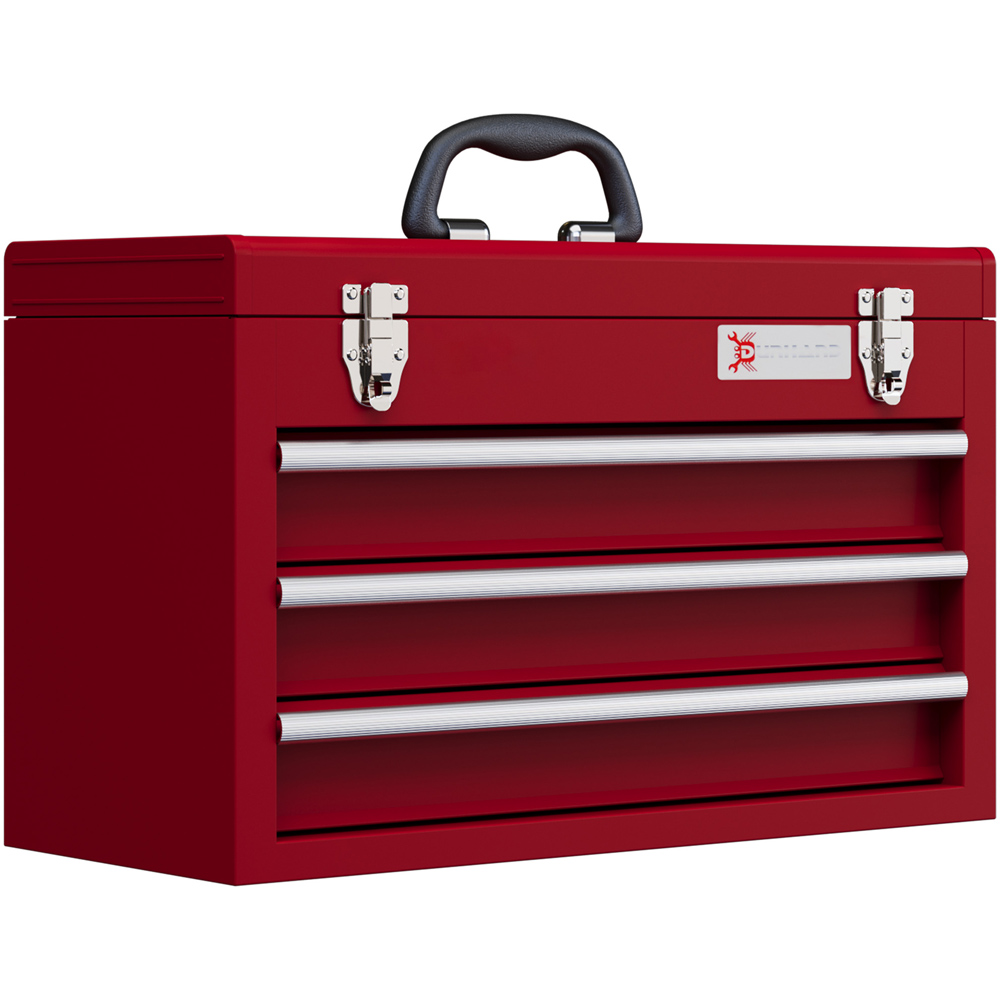 Durhand 3 Drawer Red Lockable Metal Tool Chest Image 1