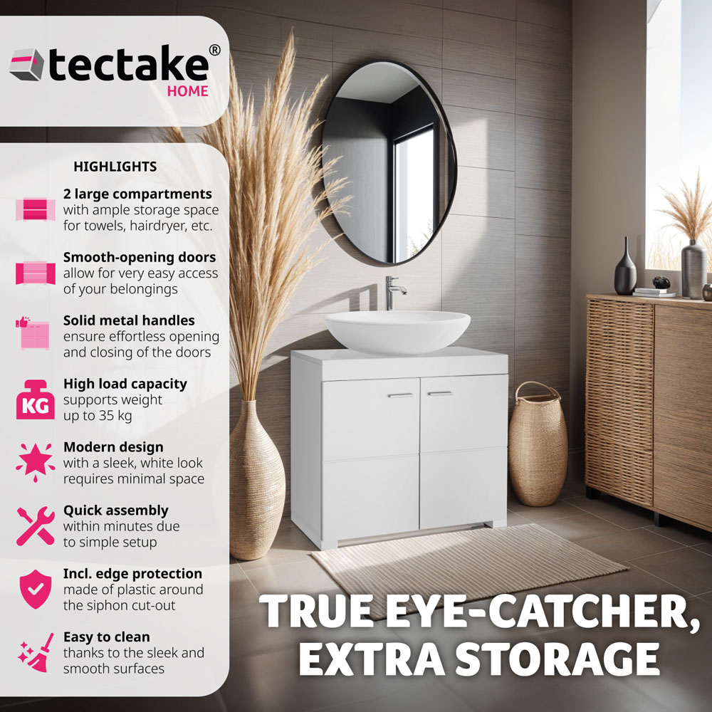Tectake Idris 2 Door White Bathroom Cabinet Image 6
