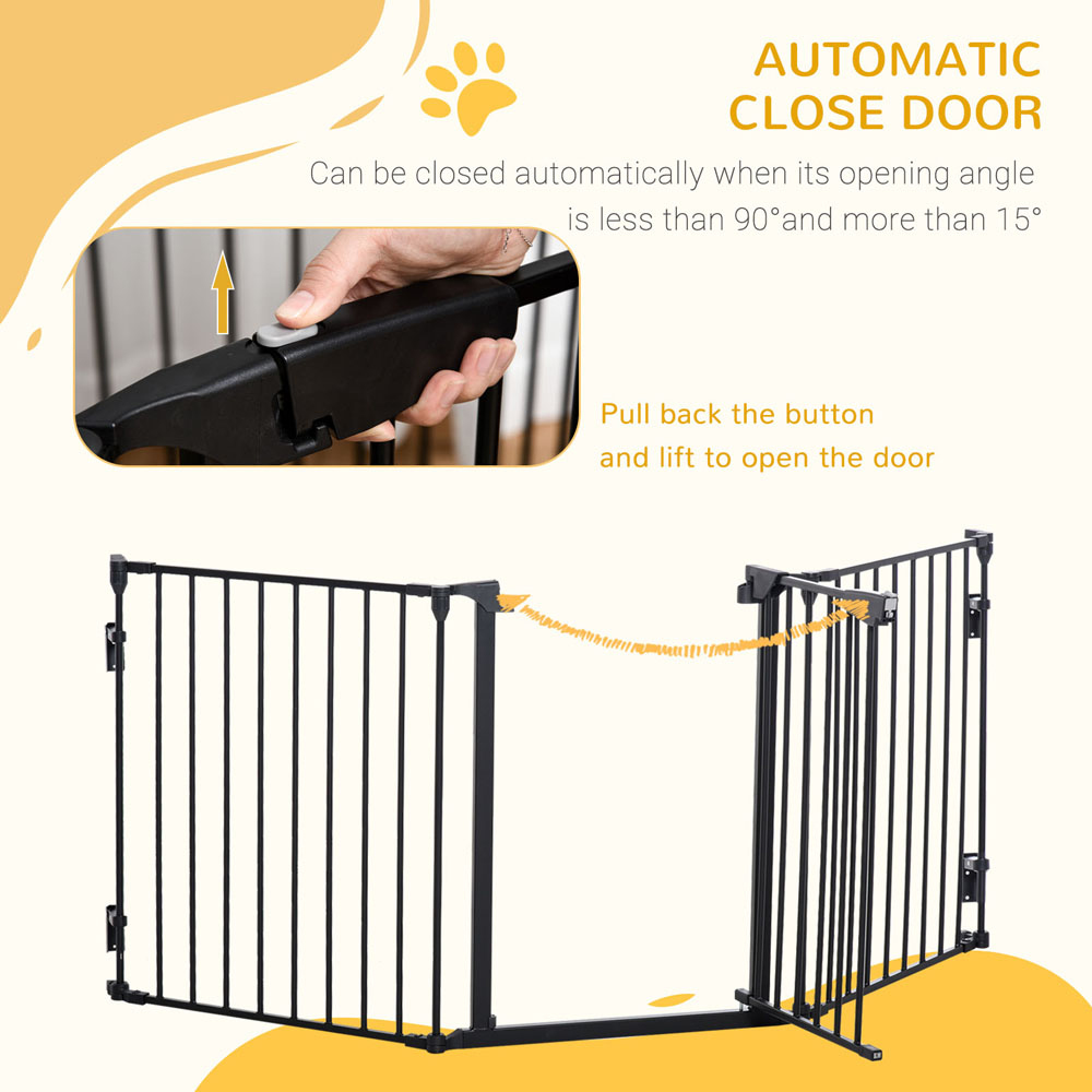 PawHut Black 3 Panel Playpen Metal Pet Safety Gate with Walk Through Door Image 6
