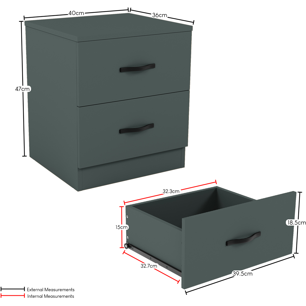 Vida Designs Riano 2 Drawer Green Melamine Finish Bedside Table Set of 2 Image 8