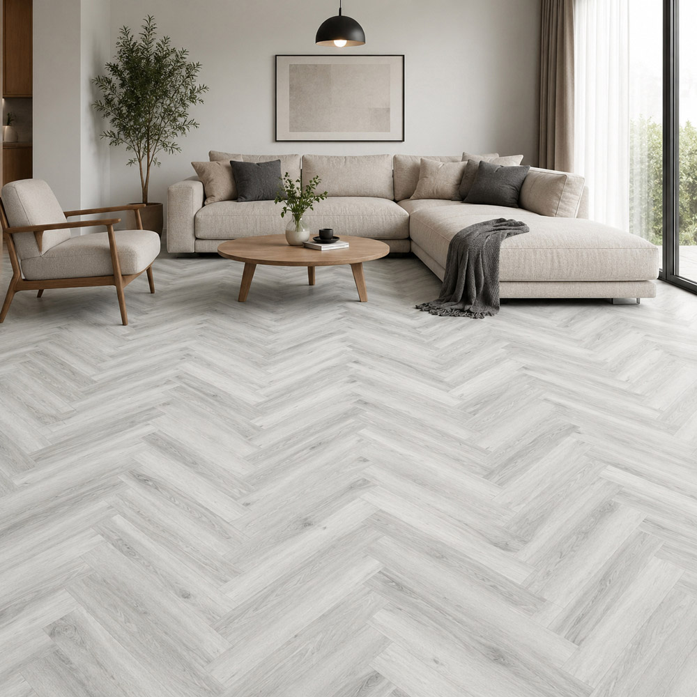 Britwall Warm Walnut Herringbone Wood-Embossed SPC Vinyl Flooring 625 x 125mm 20 Pack Image 1