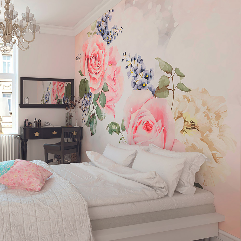 Origin Murals Roses and Sparkles Pink Wall Mural Image 1