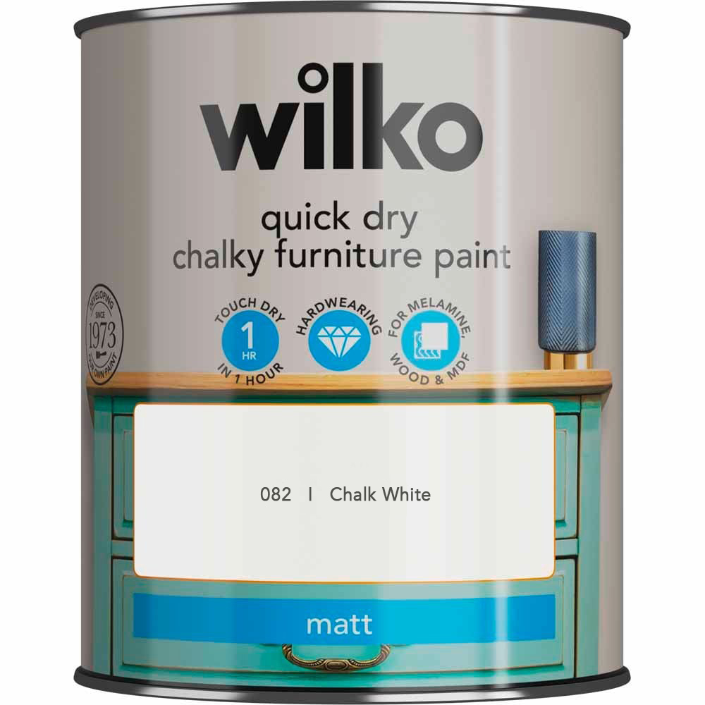 Wilko Quick Dry Chalk White Furniture Paint 750ml Image 2
