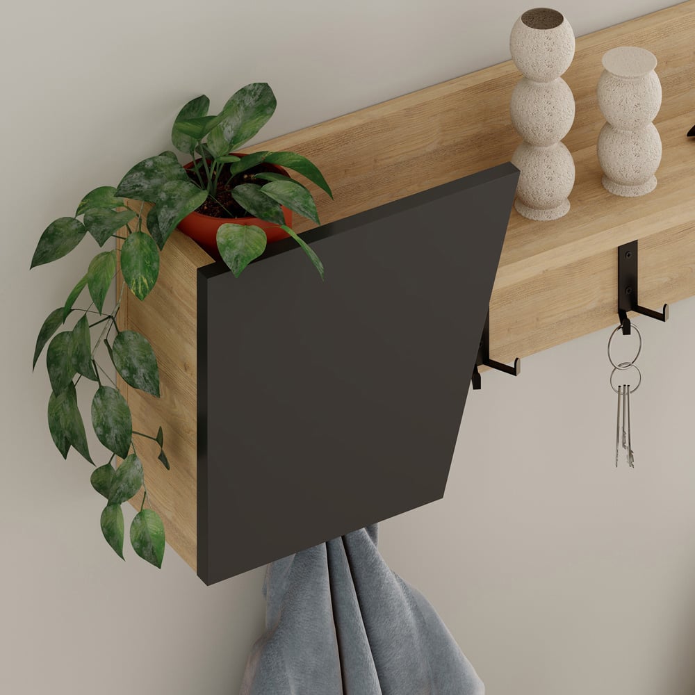 Decortie Eleva Single Shelf Oak and Anthracite Grey Modern Wall Mounted Coat Hanger Image 3