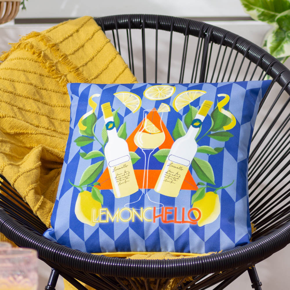 furn. Limoncello Blue Abstract Outdoor Reversible Cushion Image 2
