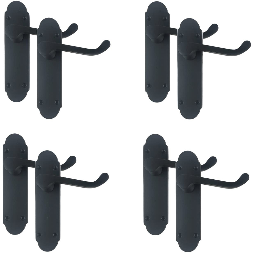 Golden Grace Matt Black Victorian Epsom Shaped Latch Door Handle Pair 168 x 40mm 4 Pack Image 1