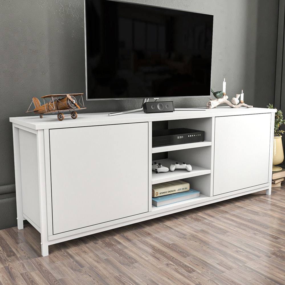 Decorotika Otis 2 Door 3 Shelf White TV Stand for 63 inch TV Image 1