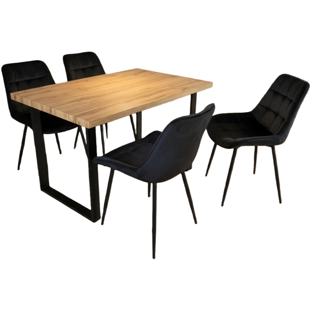 Indoor Living Colorado 4 Seater Oak and Black Erica Velvet Dining Table Set Image 2
