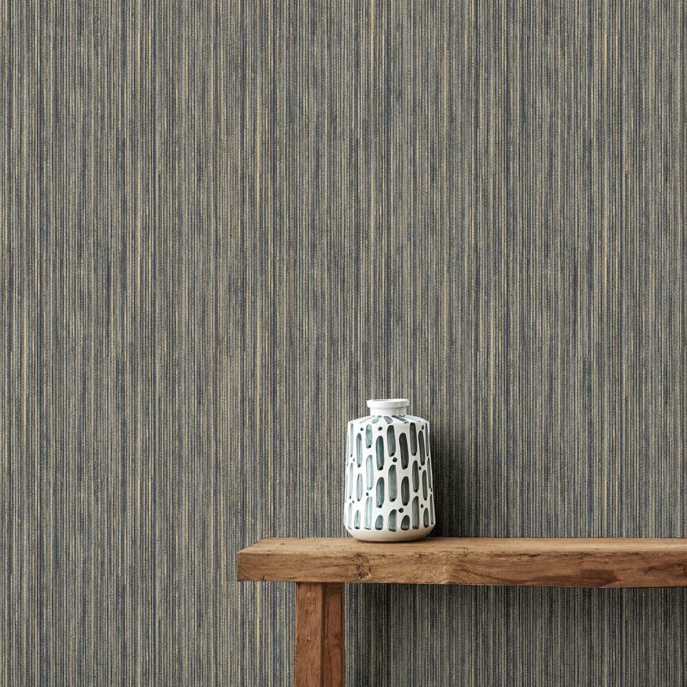 Arthouse Japandi Grasscloth Charcoal Grey and Gold Wallpaper Image 5