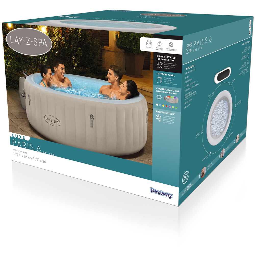 Lay-Z-Spa Paris 6 Person AirJet Hot Tub 66 x 196cm Image 3