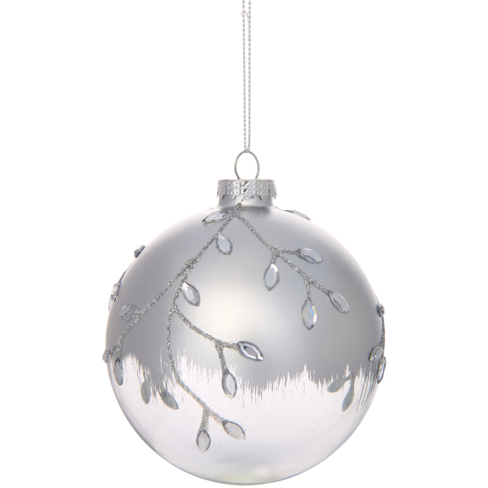 Embellished Silver Leaf Bauble Image 1