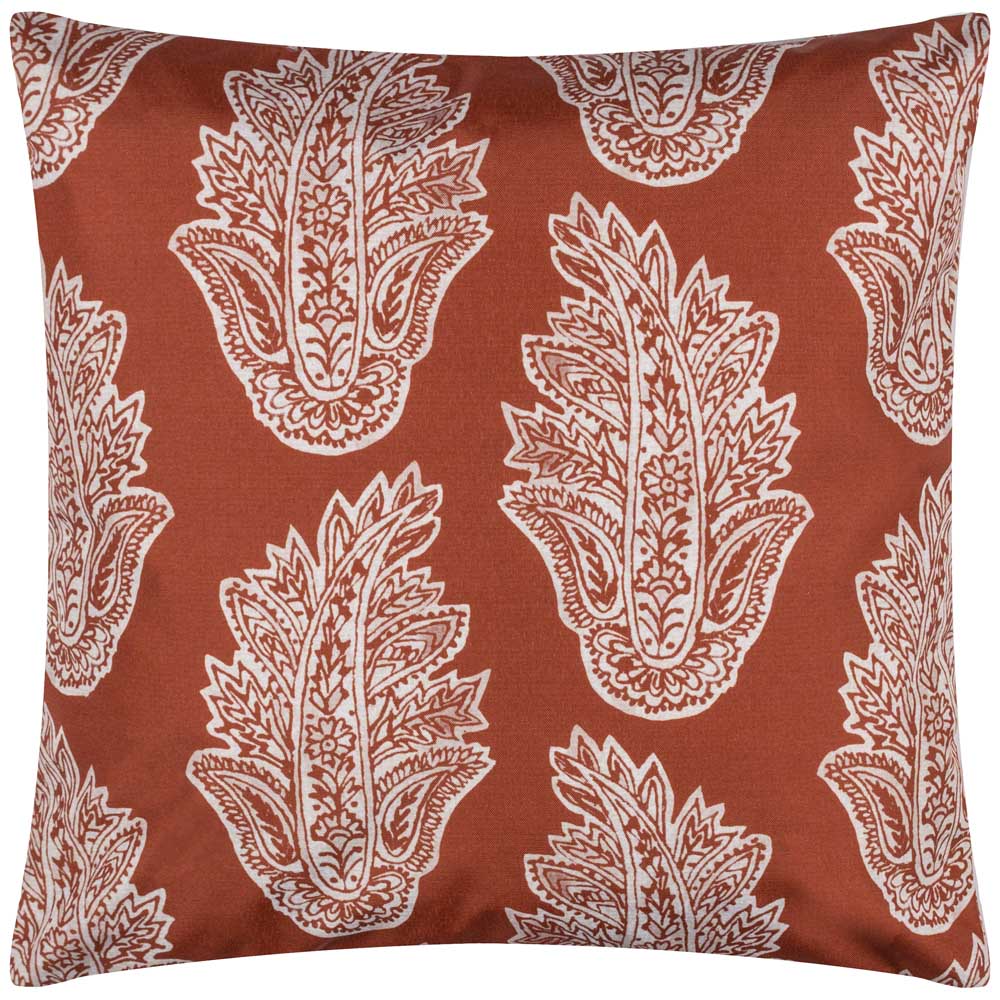 Paoletti Kalindi Terracotta Paisley Floral UV and Water Resistant Outdoor Cushion Image 1