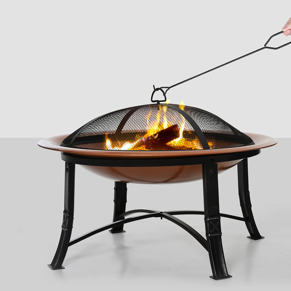 Outsunny Steel Fire Bowl with Mesh Cover and Poker Mesh Lid Cover Image 3