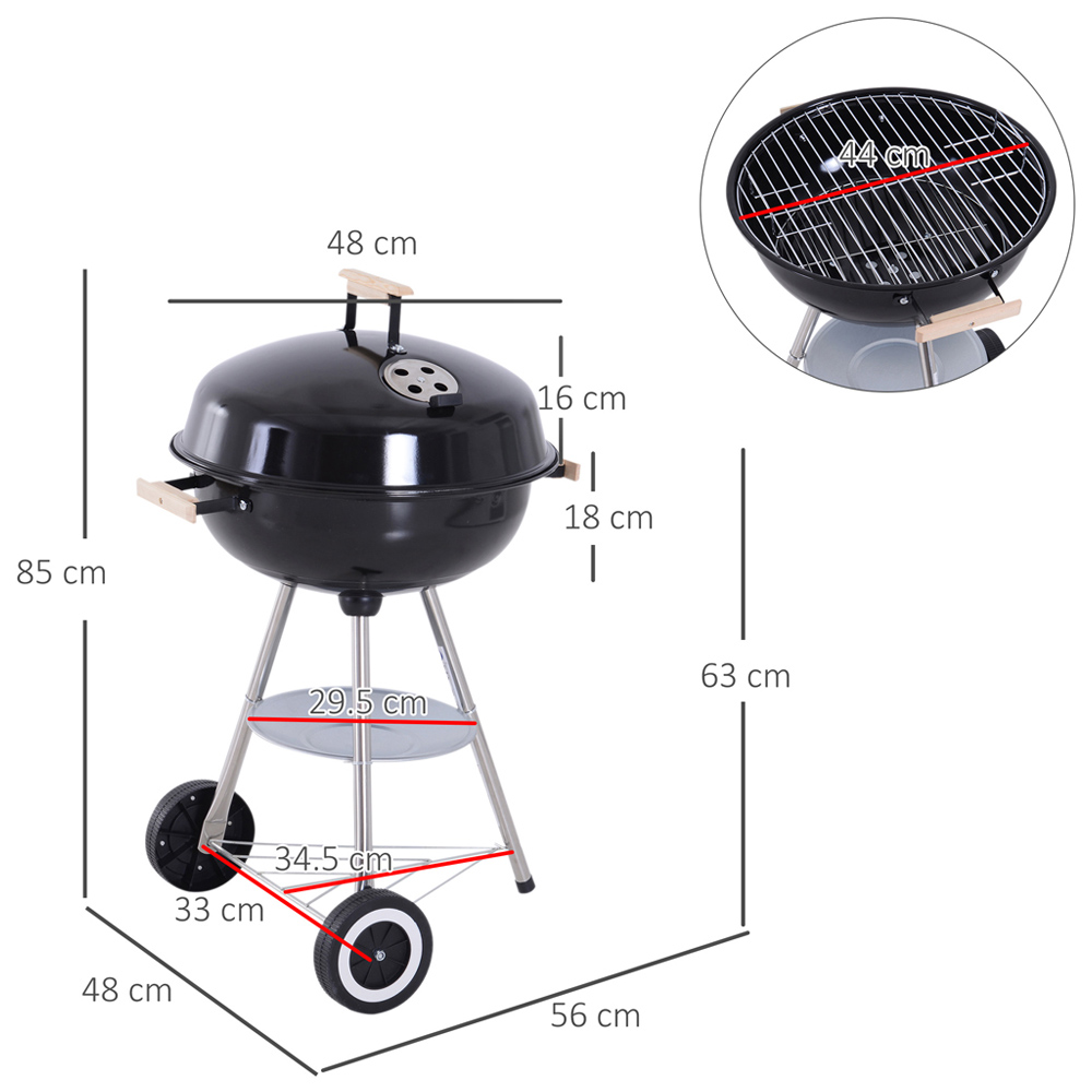 Outsunny Black Round Portable Kettle Charcoal BBQ Grill Image 7