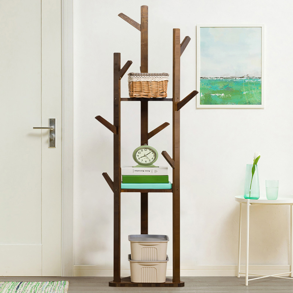 Living and Home 3 Tier Brown Coat Rack Stand with Shelves Image 7