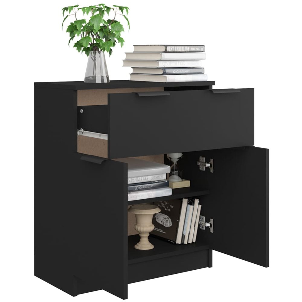 vidaXL 2 Door Single Drawer Black Wooden Sideboard Image 4