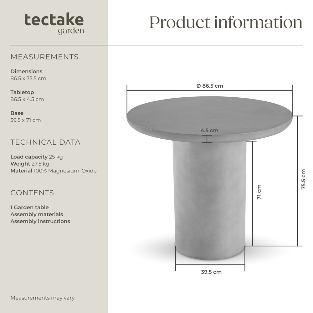 tectake Talmi Stone Grey Round Garden Table Image 8