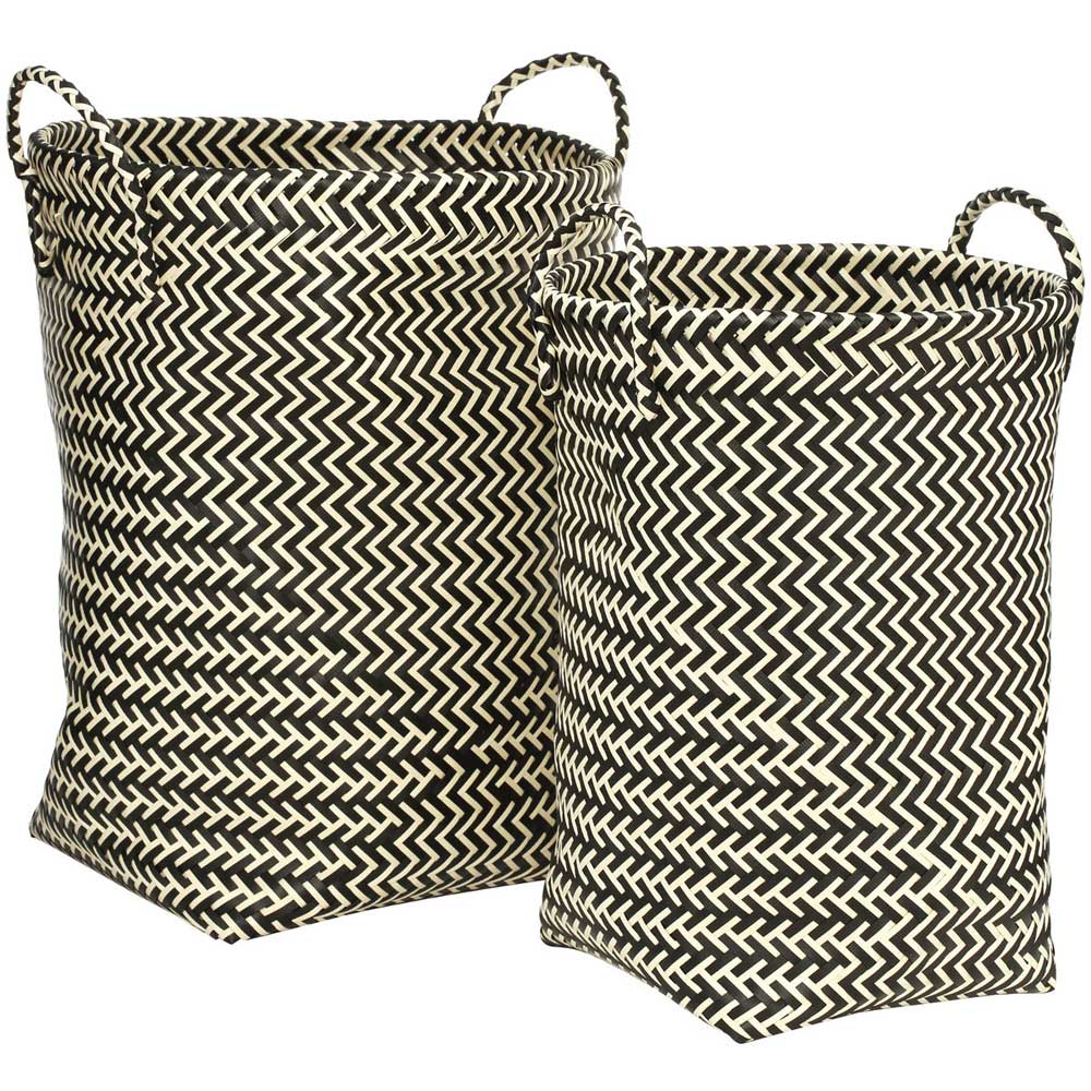 Premier Housewares Black and White Woven Storage Baskets 2 Set Image 1