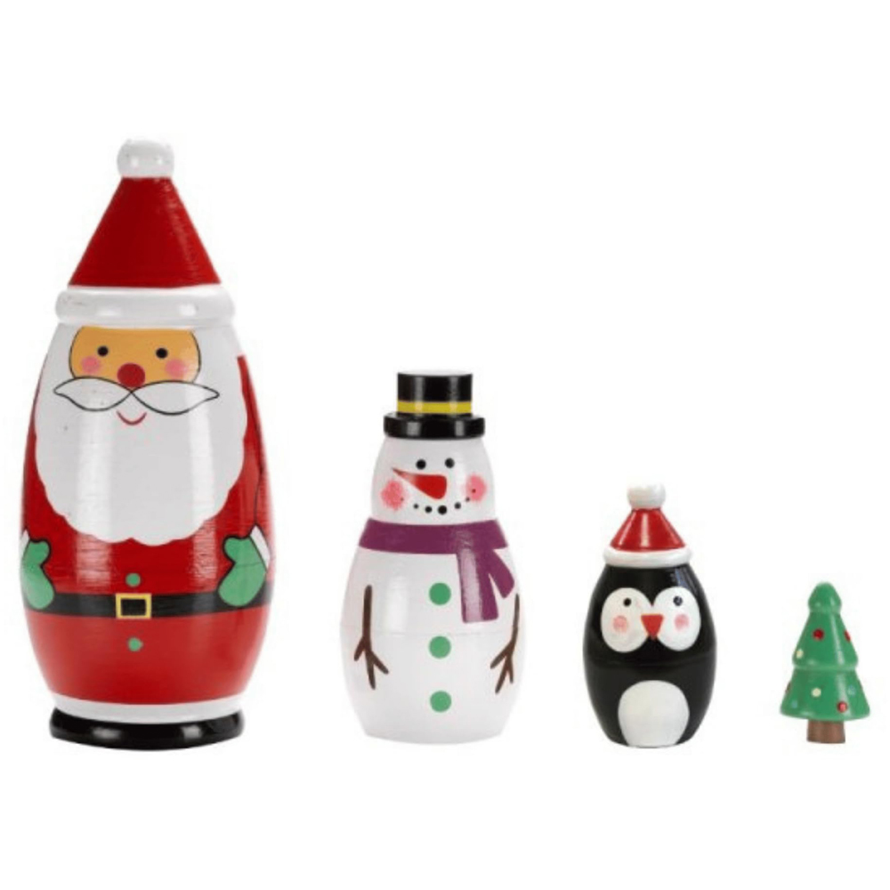 Samuel Alexander Wooden 4 Piece Christmas Santa Festive Figurine Set 16cm Image 1