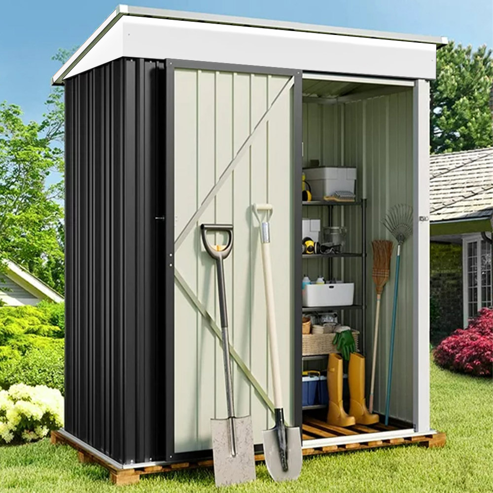 Living and Home 5.9 x 5.3 x 3ft Black Peaked Storage Shed with Shelves Image 6
