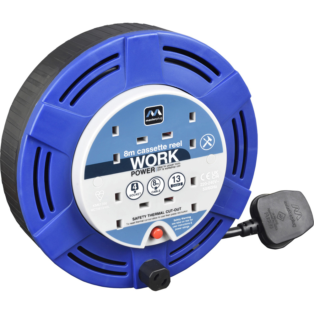 Masterplug Blue 13A 4 Socket Medium Cassette Cable Reel 8m Image 1