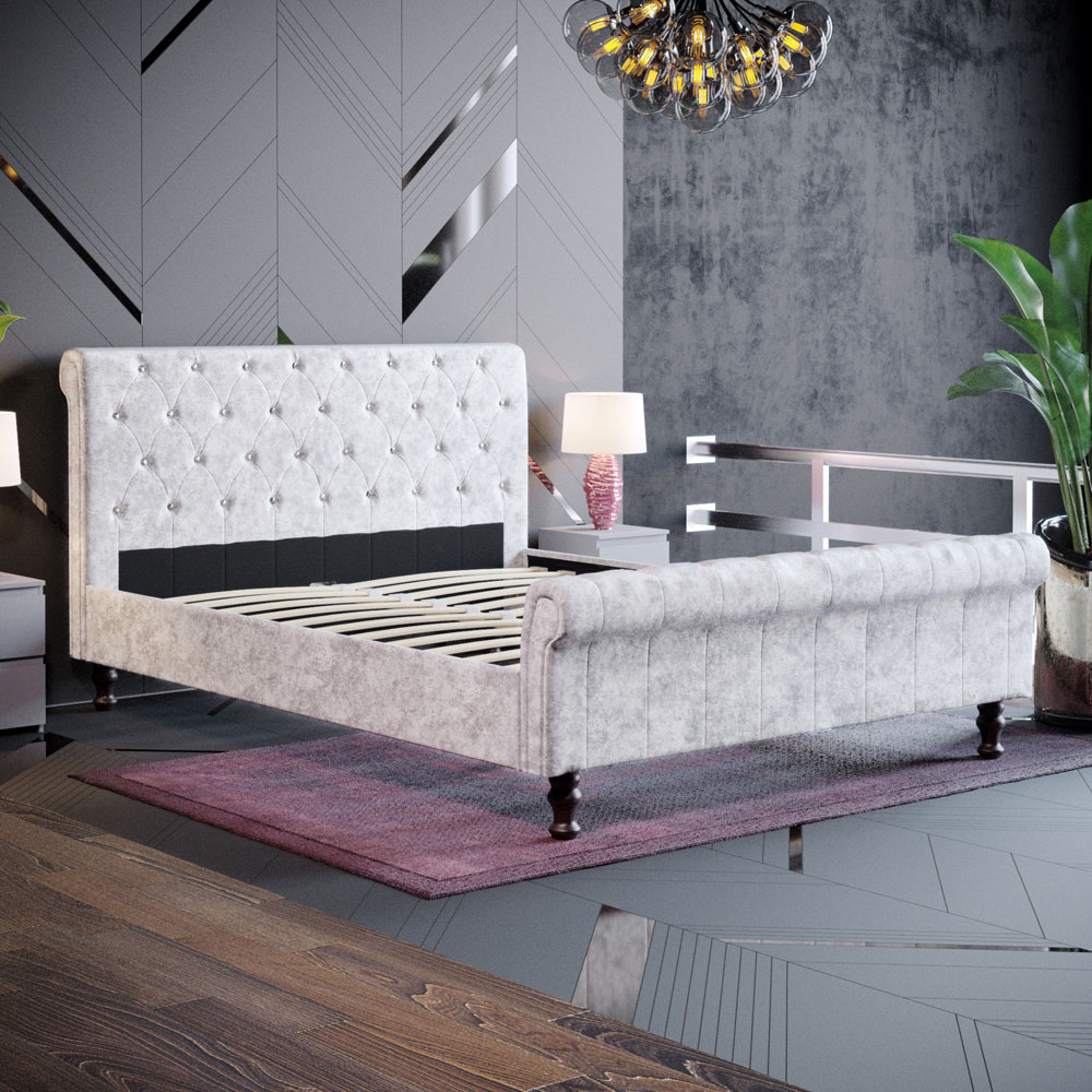 Vida Designs Violetta King Size Silver Crushed Velvet Bed Frame Image 8