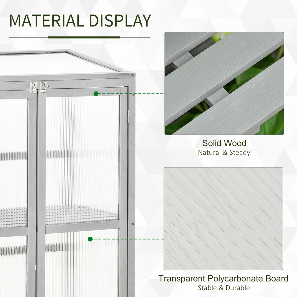 Outsunny 3 Shelf Grey Wooden Polycarbonate 2.5 x 1.5ft Cold Frame Greenhouse Image 6