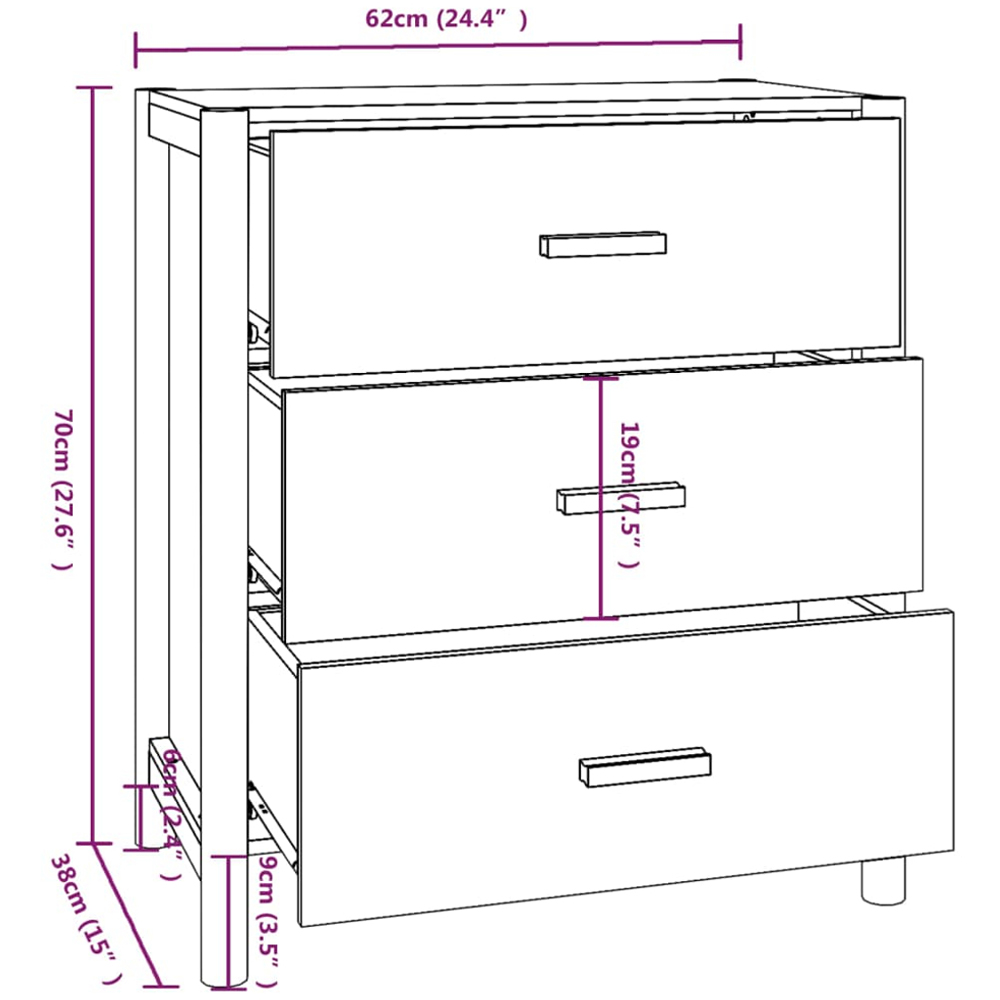 vidaXL 3 Drawer White Sideboard Image 8
