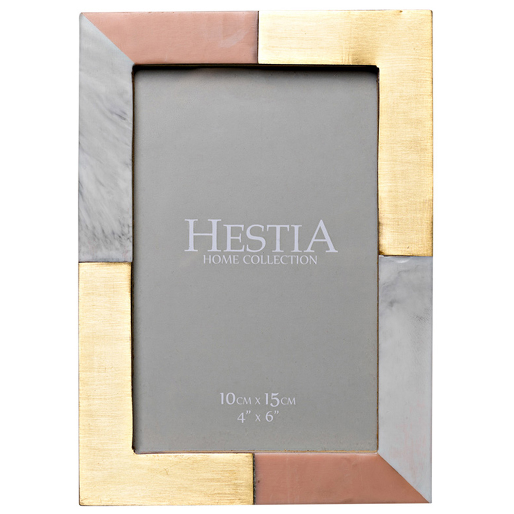 Hestia White Grey and Pink Photo Frame with Brass Inlay 4 x 6inch Image 1