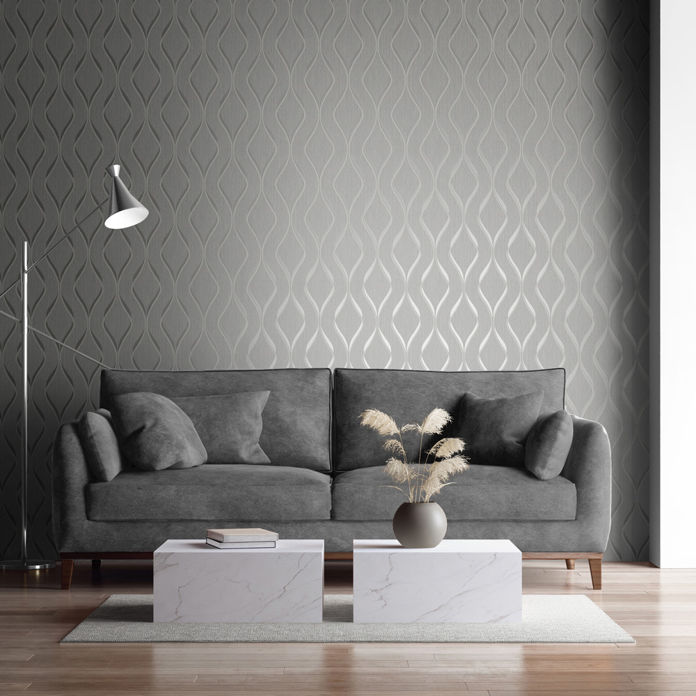 Muriva Wave Grey Wallpaper Image 4