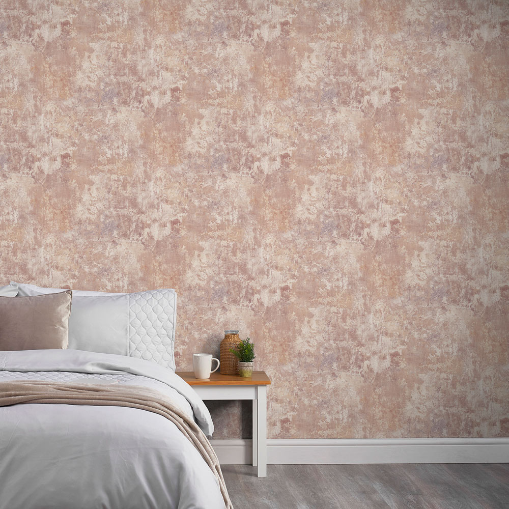 Grandeco Distressed Rustic Industrial Concrete Effect Textured Blush Wallpaper Image 3