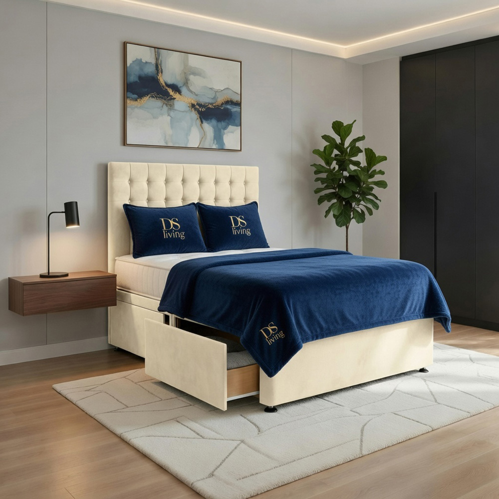 DS Living Casia Super King Size Cream Plush Velvet Divan Bed with 4 Drawer Image 5