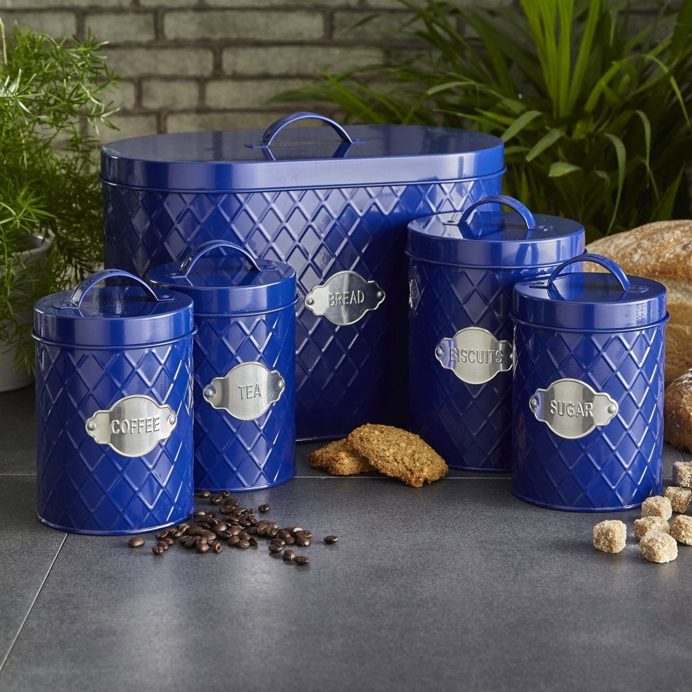 Neo Navy Blue Embossed 5 Piece Kitchen Canister Set Image 2