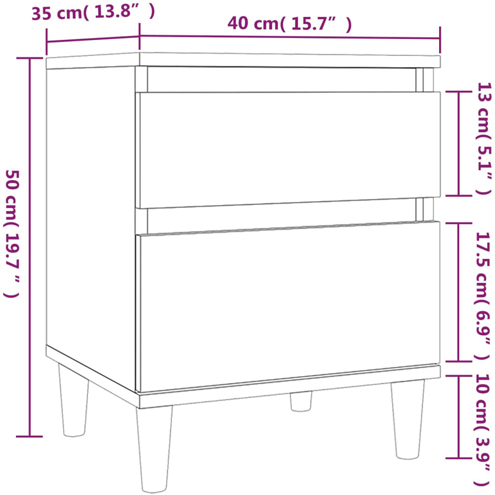 vidaXL 2 Drawer White Bedside Cabinet Set of 2 Image 6