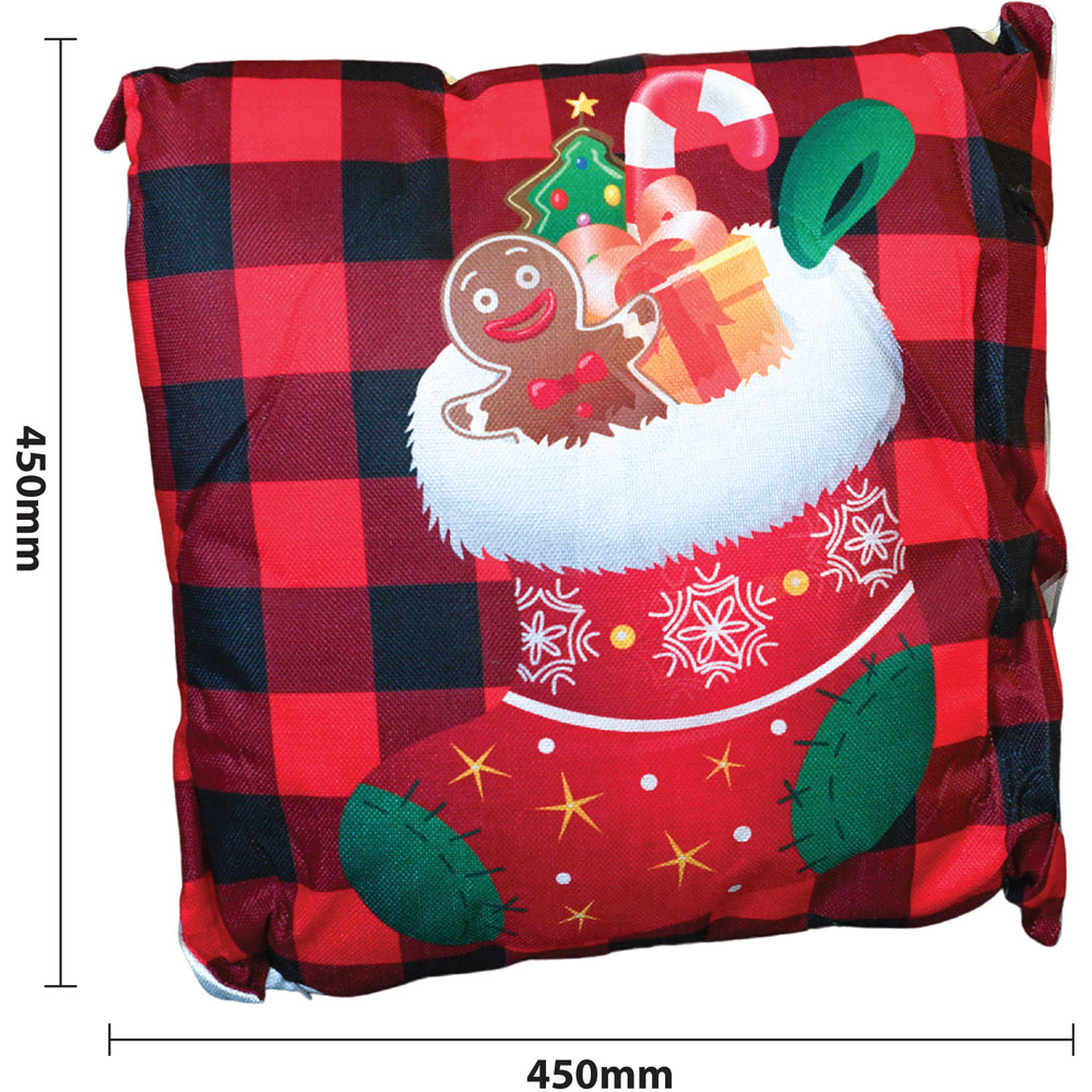 Xmas Haus Christmas-Themed Red Check Stocking Cushion 45 x 45cm Image 3