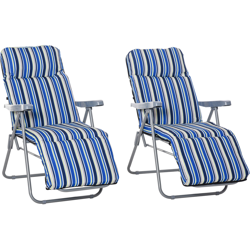 Outsunny Set of 2 Blue and White Adjustable Sun Lounger Image 2