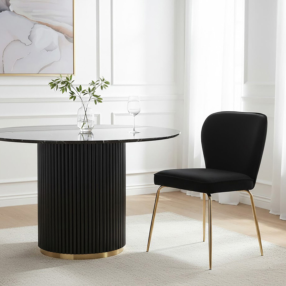 Premier Housewares Tamzin Black and Chrome Finish Curved Upholstered Dining Chair Image 7