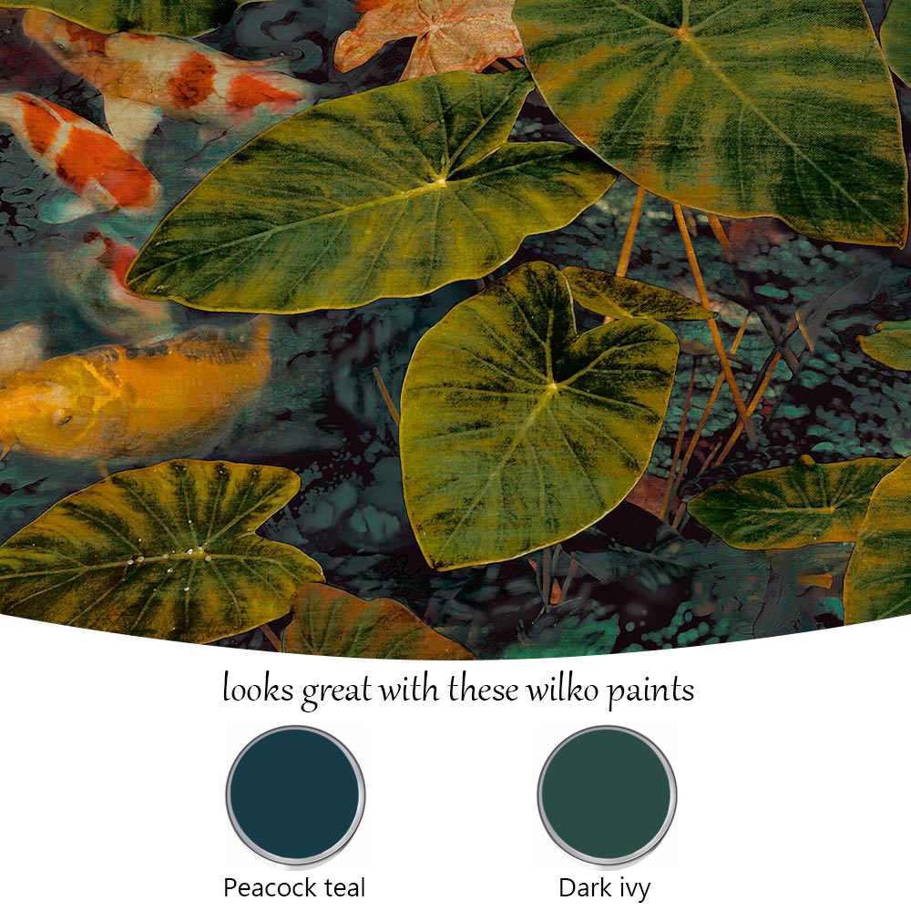 Grandeco Koi Lily Pond Green and Orange Wallpaper Image 4