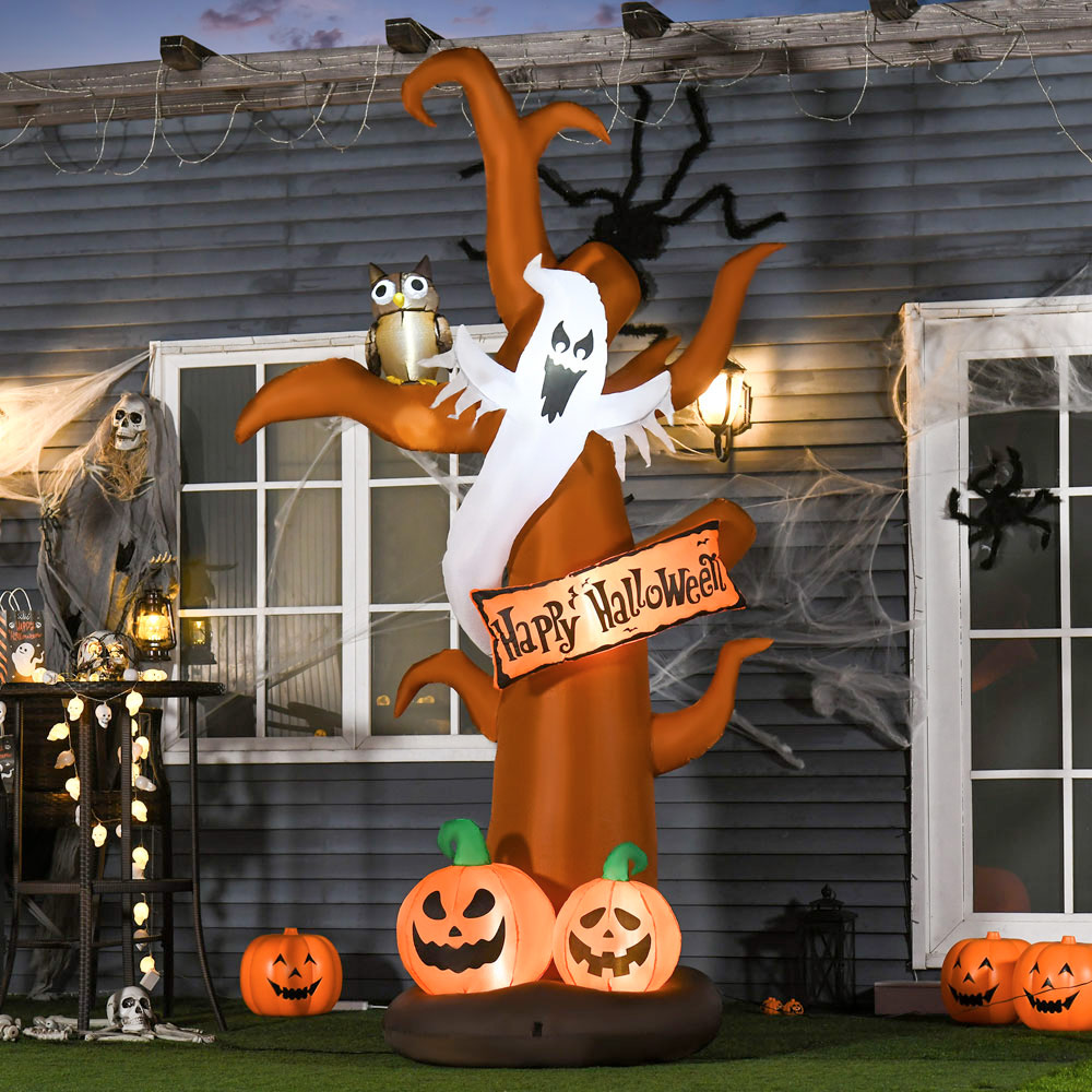 HOMCOM Halloween Inflatable Tree with Ghost and Pumpkin 9ft Image 2
