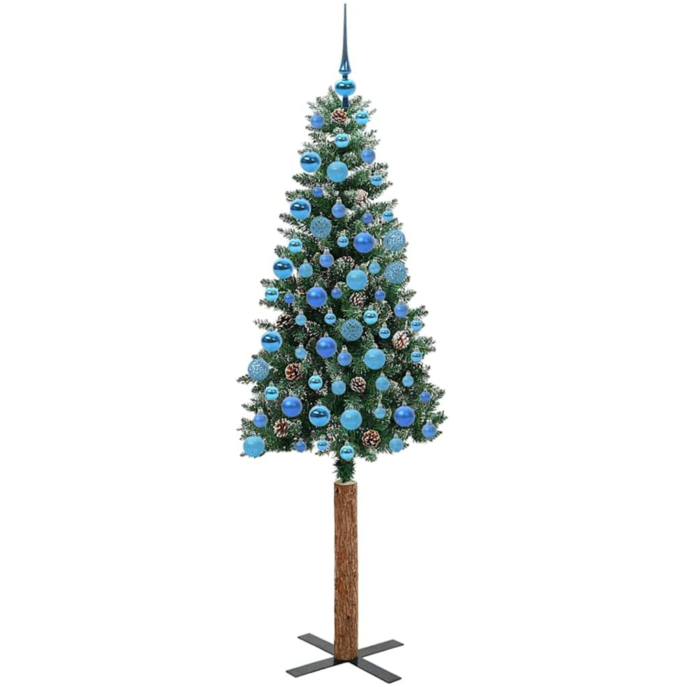 vidaXL Green Snow Flocked Artificial Christmas Tree with Pinecones LEDs Blue Ornaments 6ft Image 4