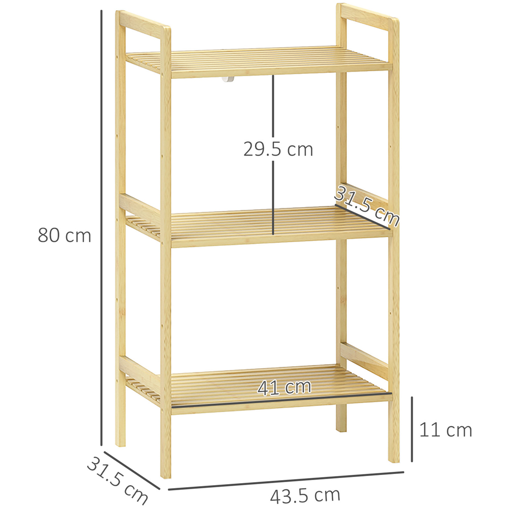 HOMCOM 3 Shelf Natural Adjustable Bamboo Bathroom Storage Shelf Image 9