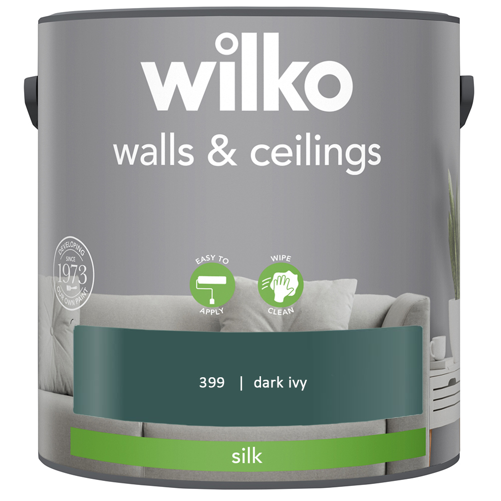 Wilko Walls & Ceilings Dark Ivy Silk Emulsion Paint 2.5L Image 2