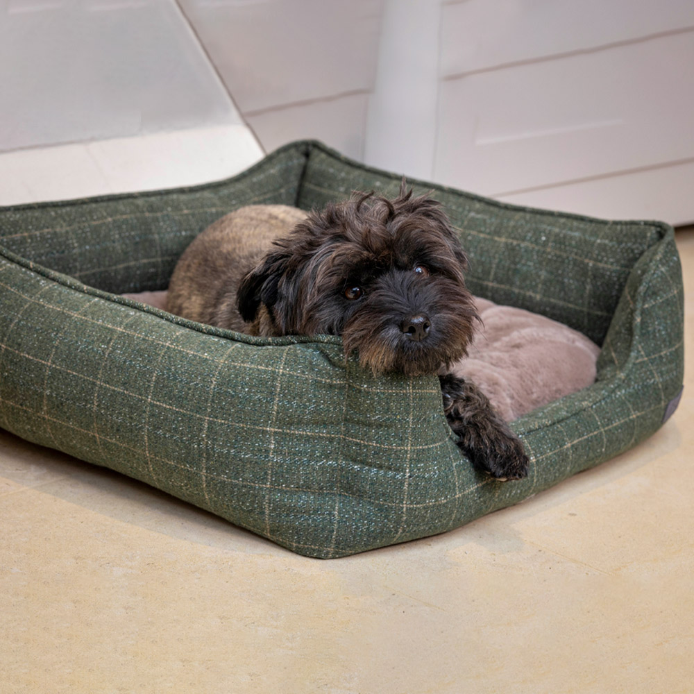 House Of Paws Small Moss Tweed Rectangle Bed Image 2