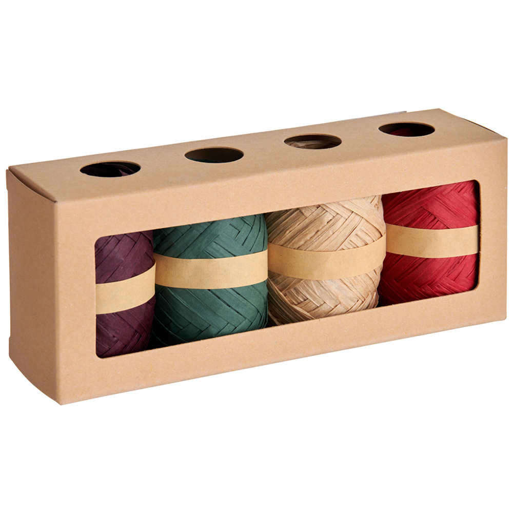 wilko Red Green Purple and Brown Raffia Ribbons 8m 4 Pack Image 1