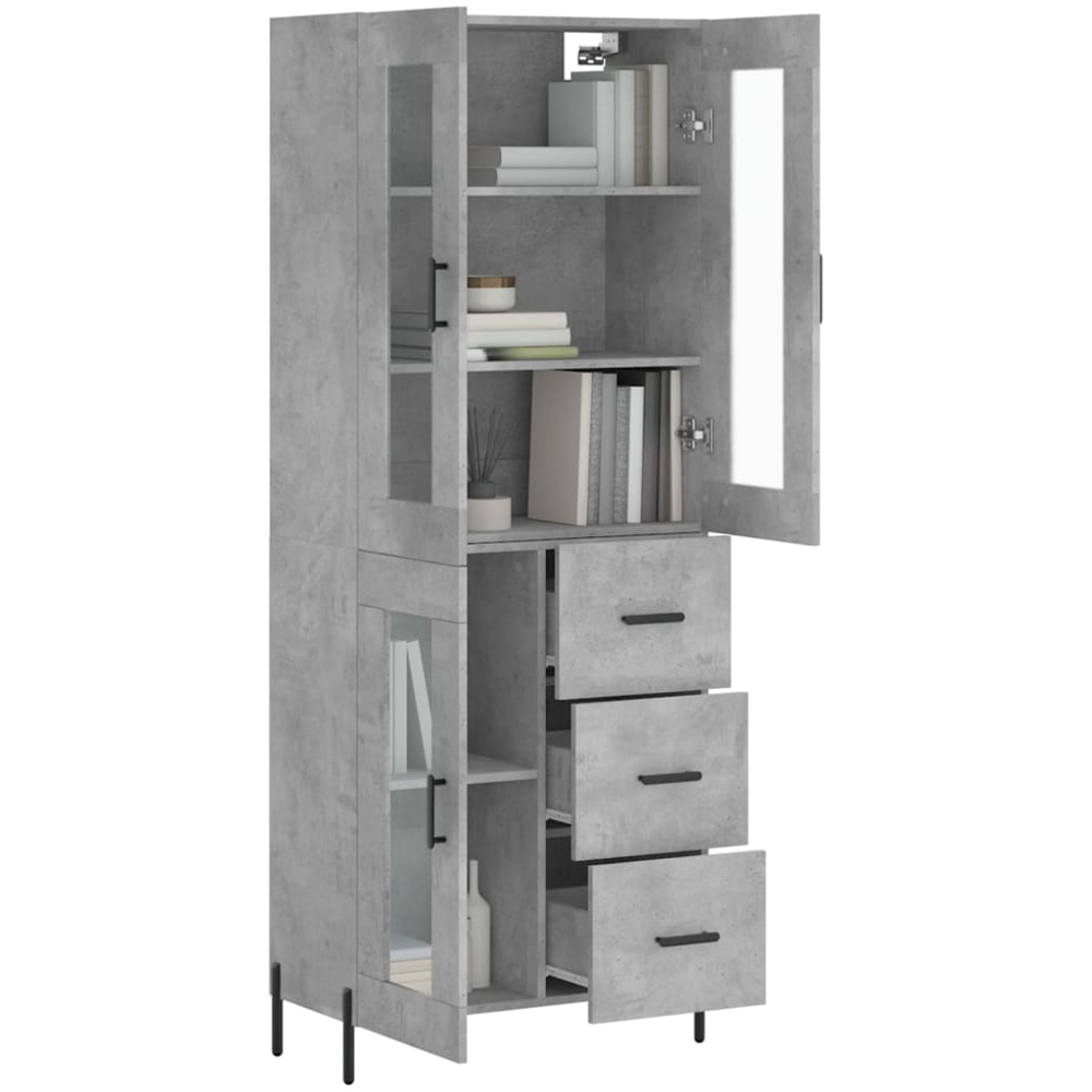 vidaXL 3 Glass Door 3 Drawer Concrete Grey Highboard Image 3