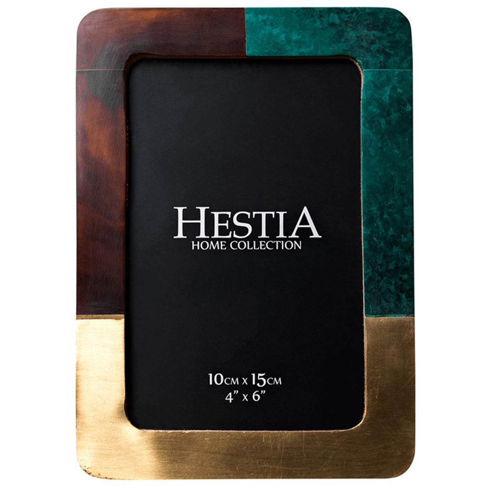 Hestia Green Brown and Gold Photo Frame 4 x 6inch Image 1