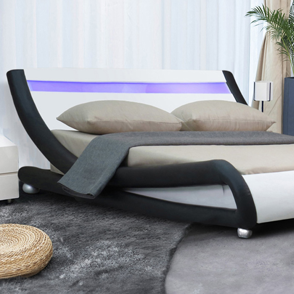 Brooklyn Italian Designer King Size Black and White Faux Leather LED Bed Frame Image 2