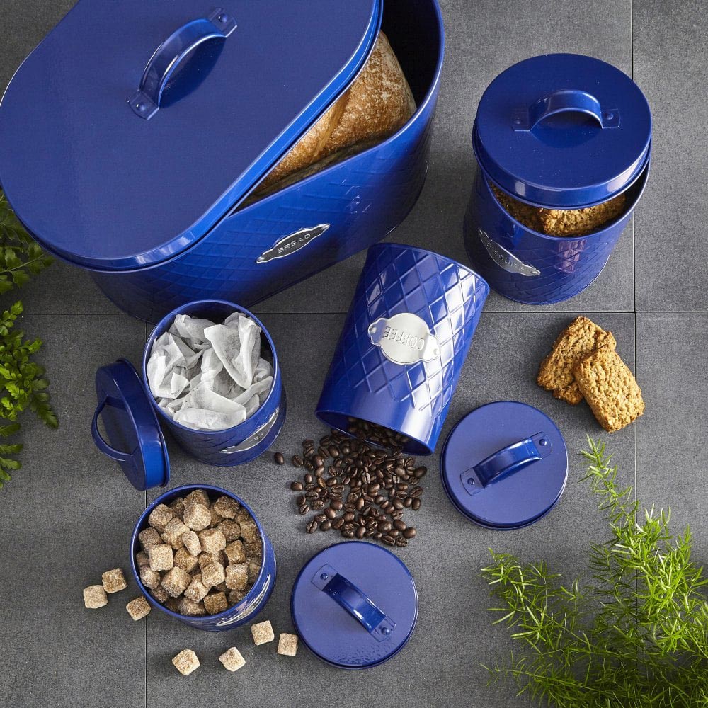 Neo Retro Inspired Matt Copper 5 Piece Kitchen Canister Set Navy